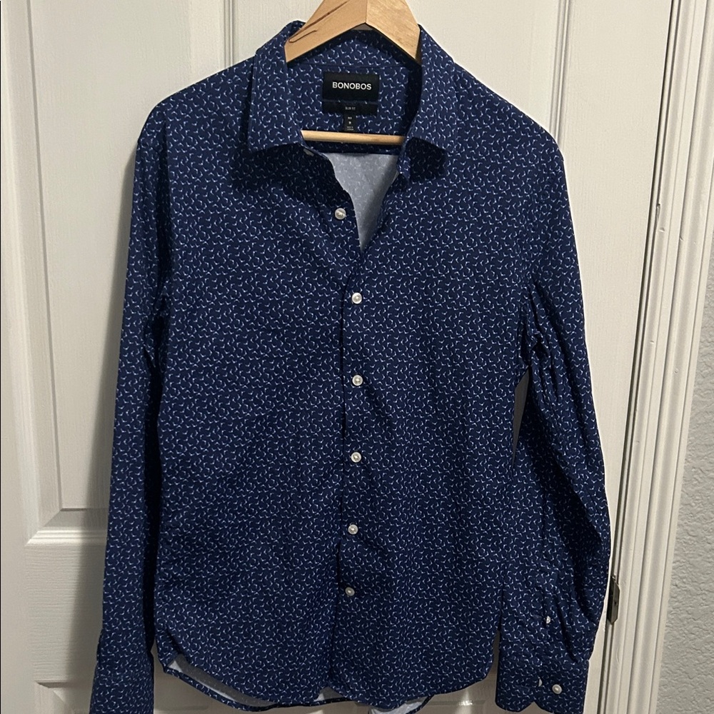 Bonobos Men's Navy Patterned Button Down Shirt